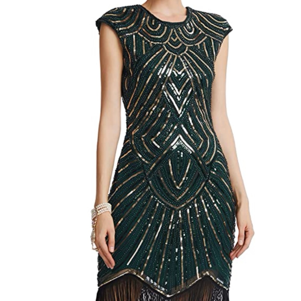 FAIRY COUPLE 1920s Sequined Embellished Tassels Hem Flapper Dress
